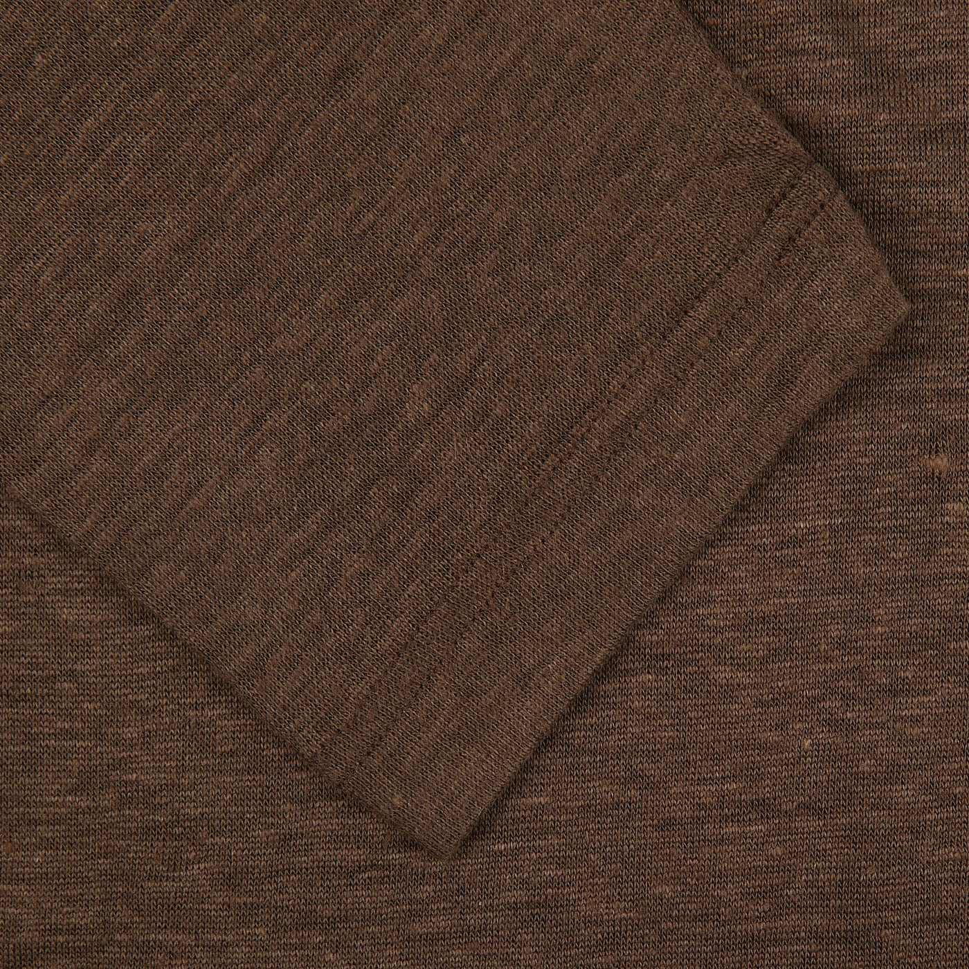 A close up of the Gran Sasso Dark Brown Knitted Linen LS Polo Shirt.