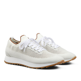 A pair of white, breathable, lightweight, lace-up Gran Sasso Light Beige Technical Knitted Nylon Trainers with a tan lining and a flat sole.