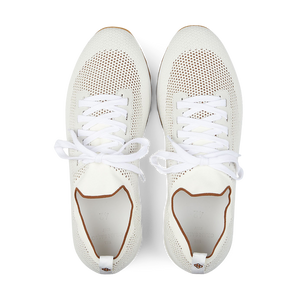A top-down view of a pair of Gran Sasso Light Beige Technical Knitted Nylon Trainers with laces.