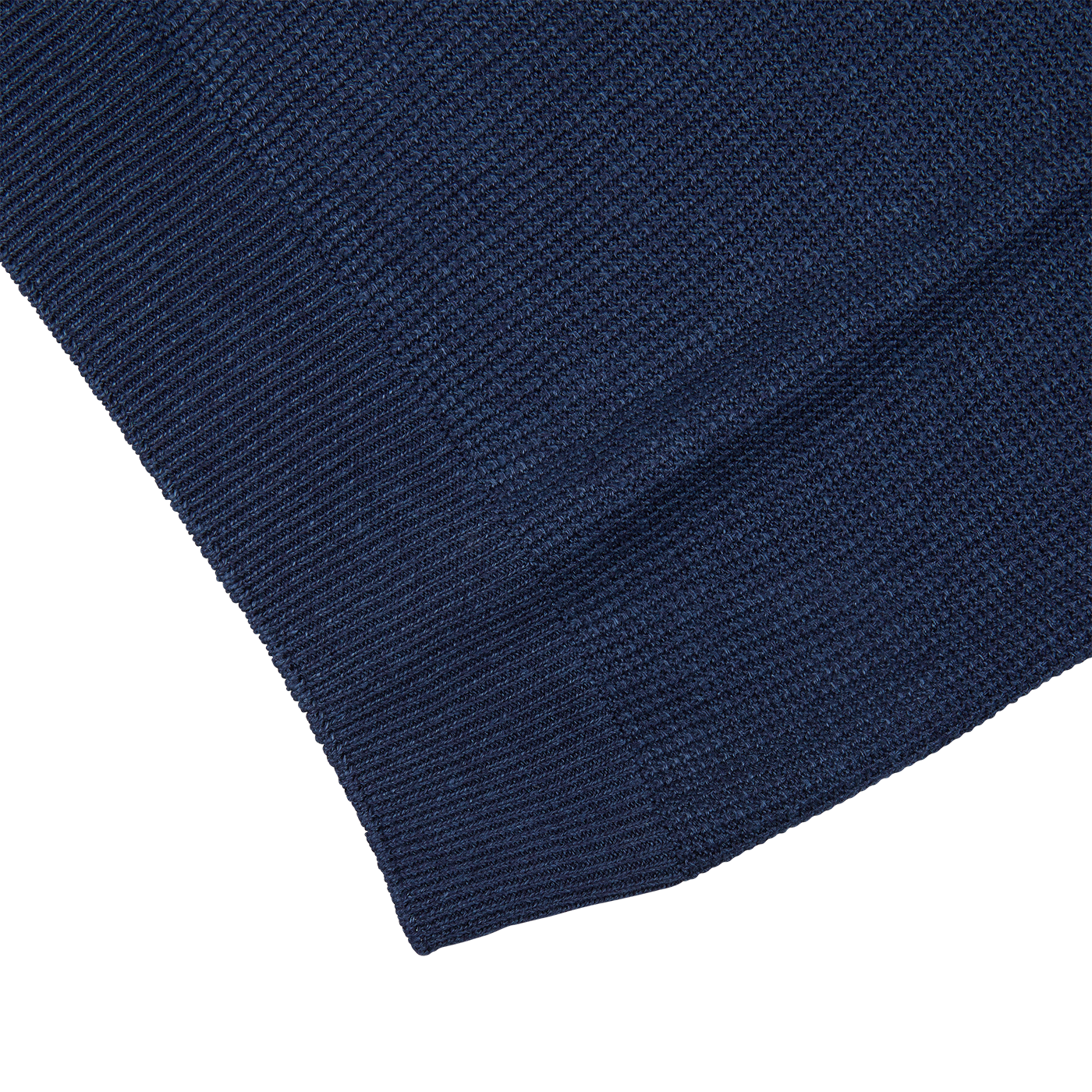 A close up of a Gran Sasso navy blue cotton-linen blend polo shirt.