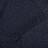 A close up of a Gran Sasso Navy Blue Knitted Silk Polo Shirt.