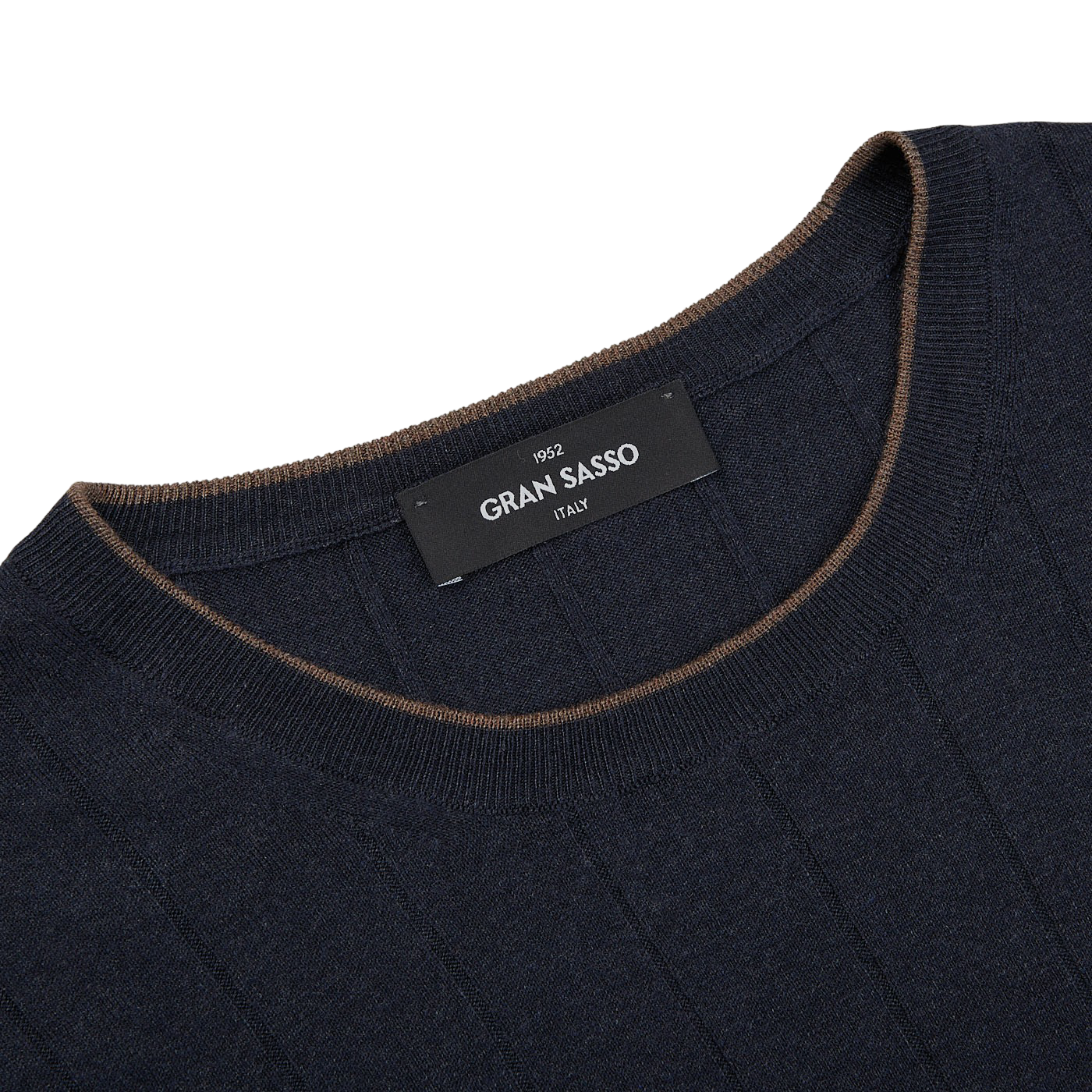 A lightweight Navy Blue Knitted Silk T-Shirt by Gran Sasso.
