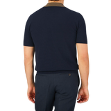 A man is seen from the back, wearing a Gran Sasso Navy Fresh Cotton Contrast Collar Polo Shirt.