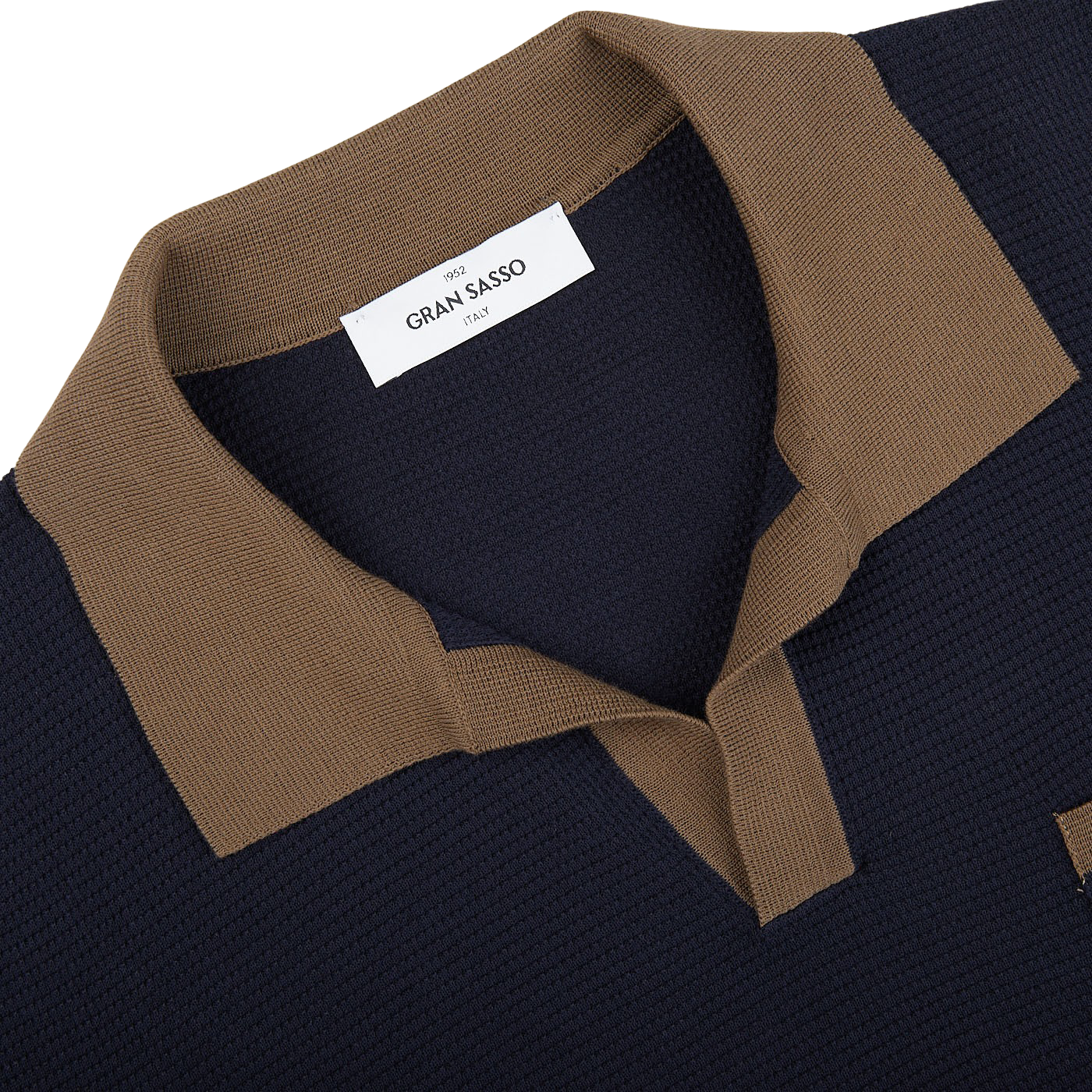 A Navy Fresh Cotton Contrast Collar Polo Shirt by Gran Sasso.