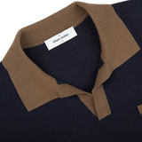 A Navy Fresh Cotton Contrast Collar Polo Shirt by Gran Sasso.