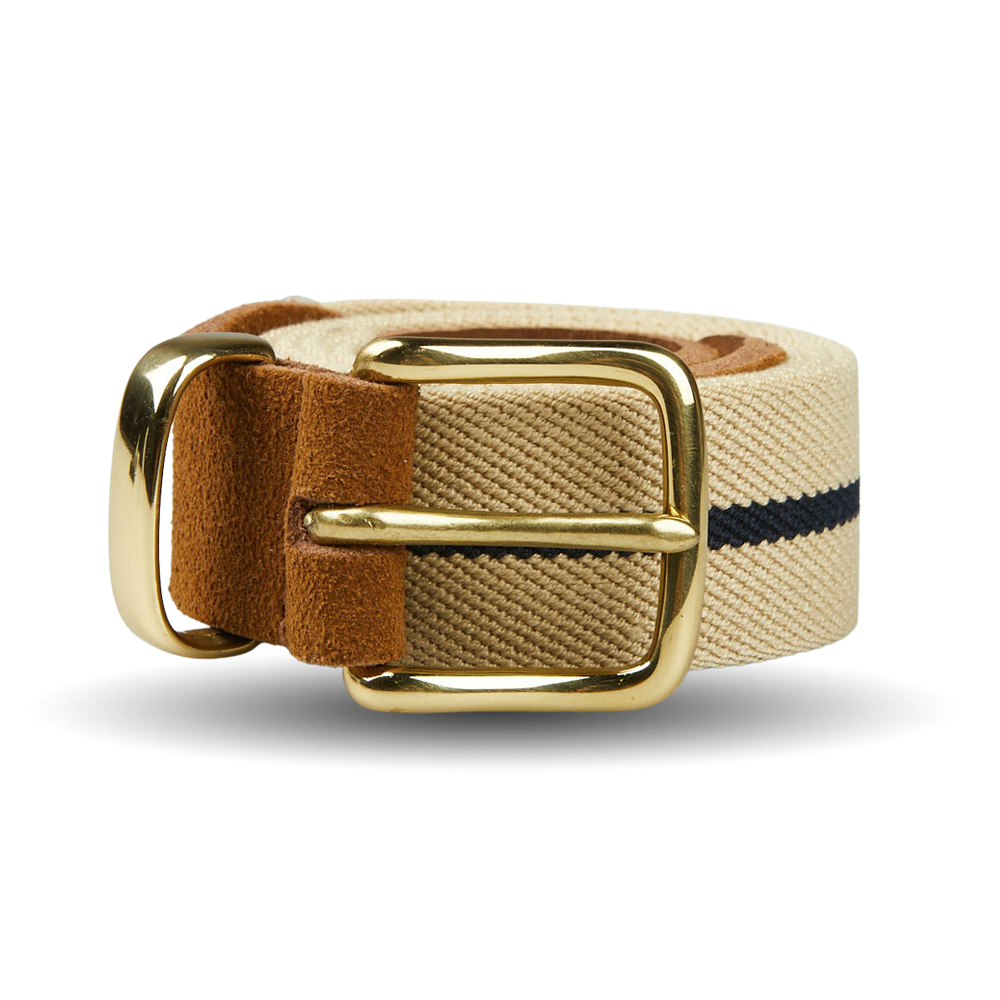 Hardy & Parsons | Beige Striped Canvas Cognac Suede 35mm Belt