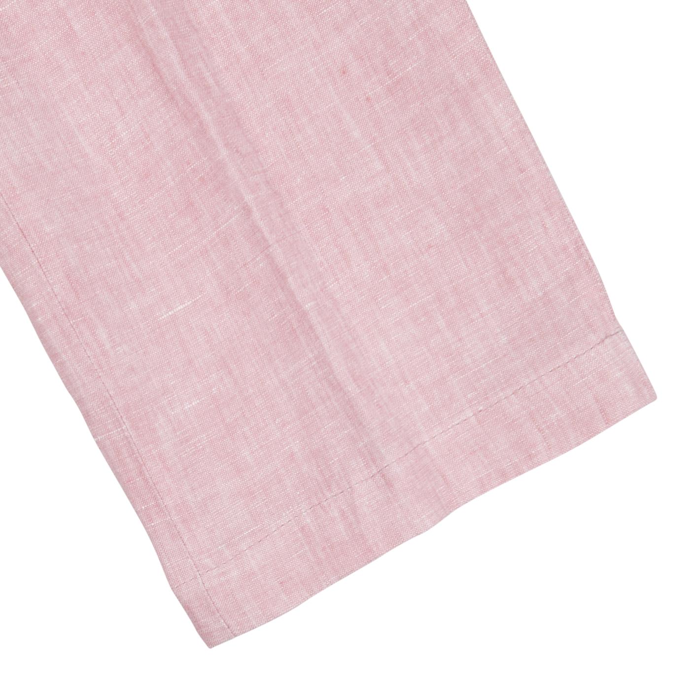 Light pink melange linen fabric with visible weave texture in a white background of Hiltl's Light Pink Washed Linen Regular Fit Chinos.