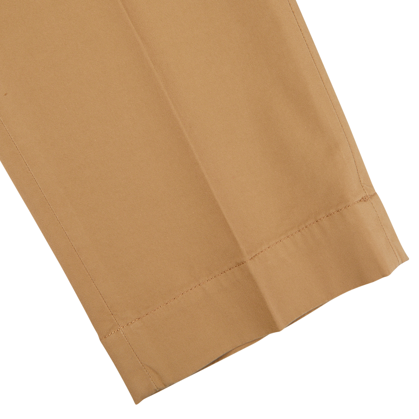 Close-up of a beige Incotex Cotton Stretch Regular Fit Chinos trouser leg with a clean hemline on a white background.