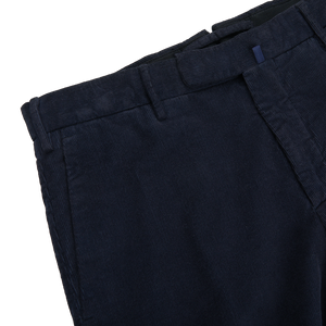 A close up of Incotex Blue Micro Cotton Corduroy High Comfort Chinos.