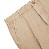 Sentence with replaced product name and brand name: Light Beige Chinolino Straight Fit Trousers by Incotex with a button and pocket detail displayed on a white background.