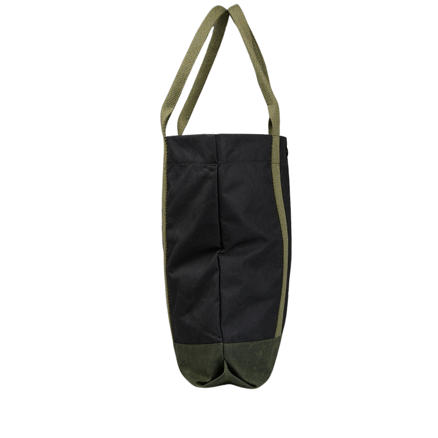 A Manifattura Ceccarelli black and green waxed cotton tote bag with handles.