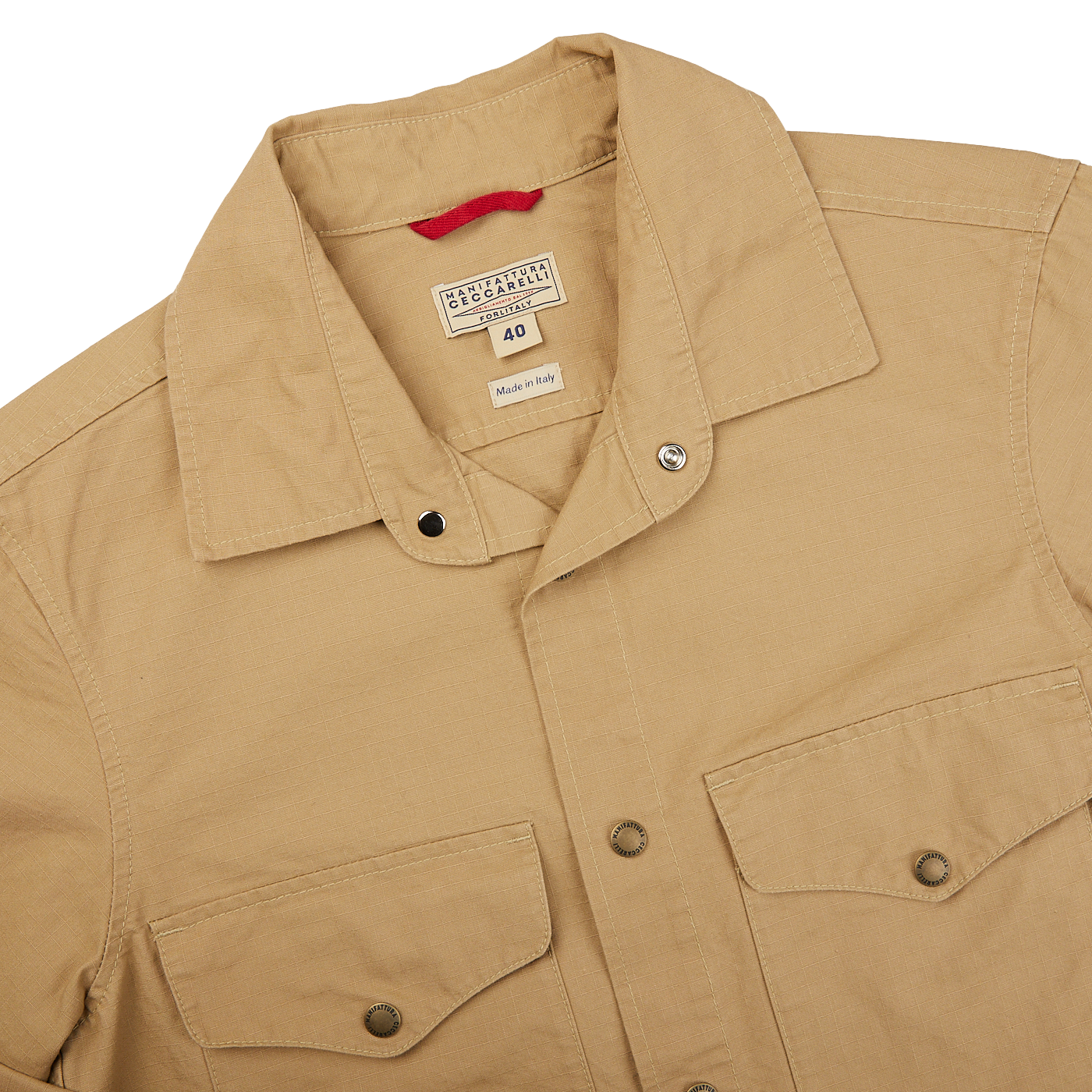 The Camel Beige Cotton Ripstop Country Overshirt in tan by Manifattura Ceccarelli.