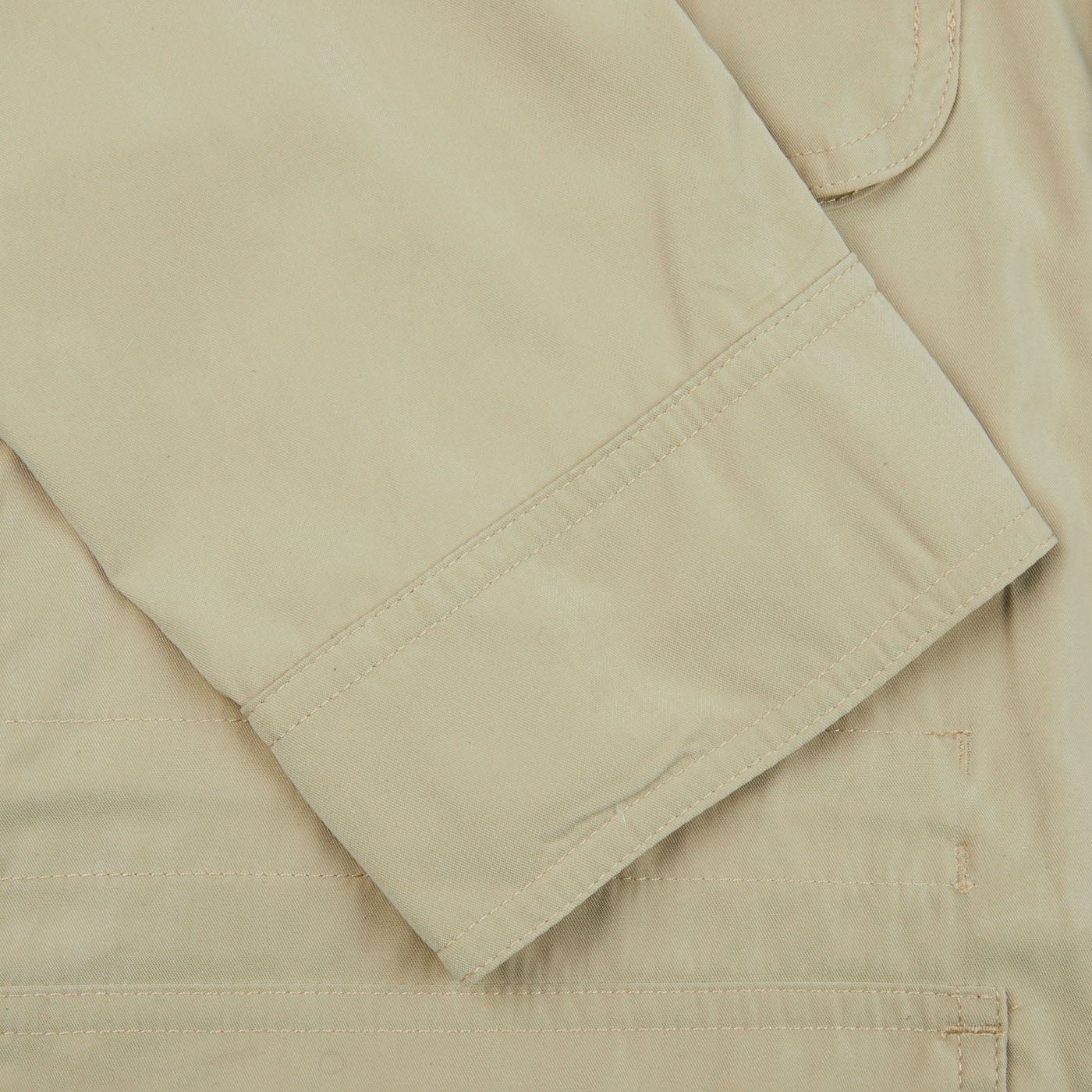 A close up image of a Manto Khaki Beige Ultrafine Microfiber Safari Jacket, slim fit.