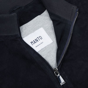 Manto Navy Blue Perforated Suede Leather Blouson.
