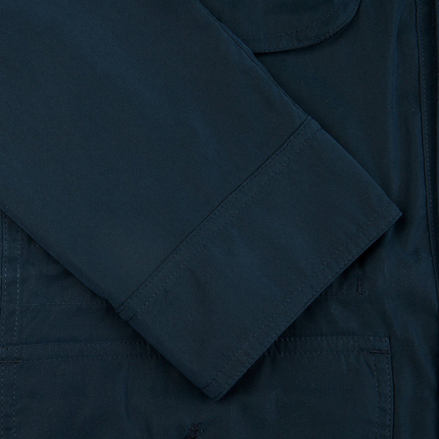 A close up image of a Manto Navy Blue Ultrafine Microfiber Safari Jacket.
