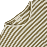 Olive green and white striped, garment-dyed t-shirt on a white background by Massimo Alba.