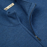 A close up of a Maurizio Baldassari Denim Blue Milano Stitch Wool Zip Gilet.