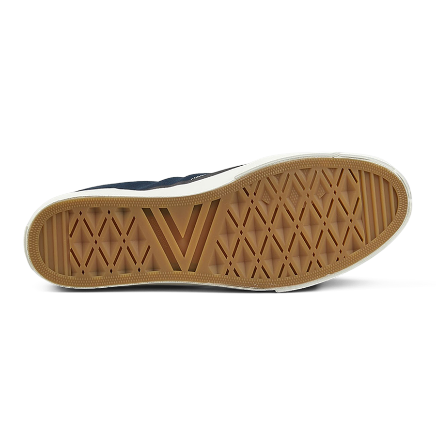 Sole of a Moonstar Navy Blue Nylon Gym Court Sneakers with herringbone tread pattern.