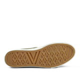 Sole of a Moonstar Olive Green Nylon Gym Court sneakers displaying a herringbone tread pattern.