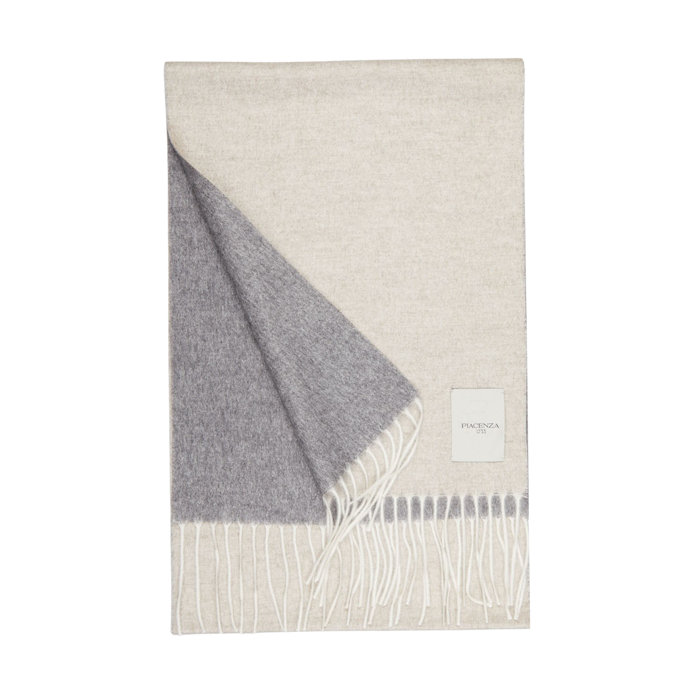 Piacenza Cashmere Light Grey Taupe Two-Sided Silk Cashmere Scarf Feature