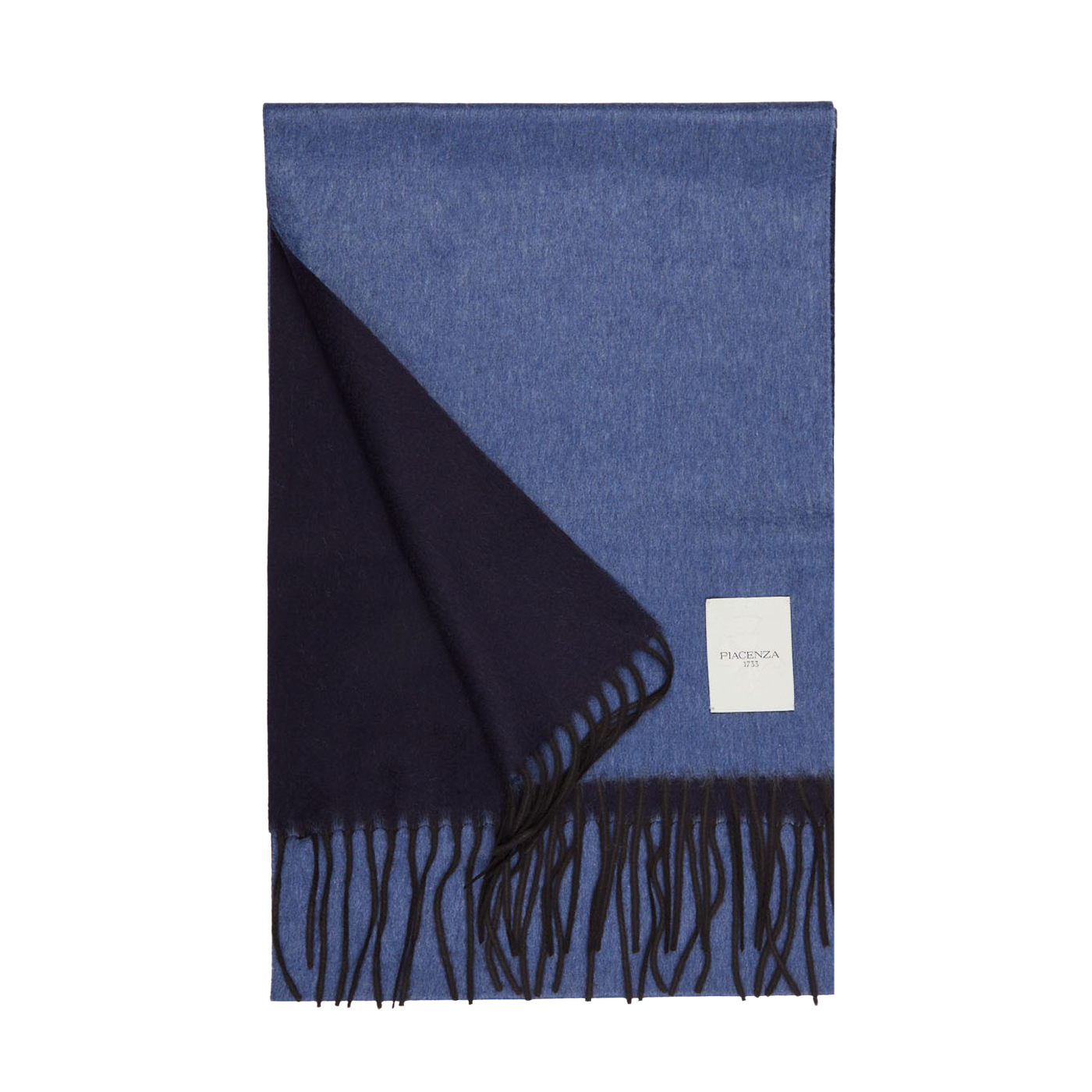 Piacenza Cashmere Navy Sea Blue Two-Sided Silk Cashmere Scarf Feature