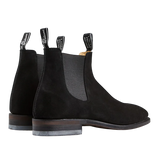 A pair of black suede leather Blaxland G boots by R.M. Williams with pull tabs.