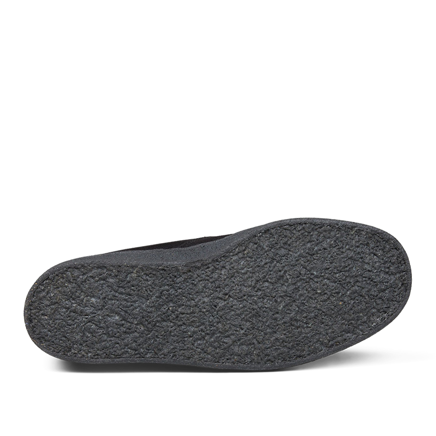 A single pair of black suede Sanders Original curling boots against a transparent background.