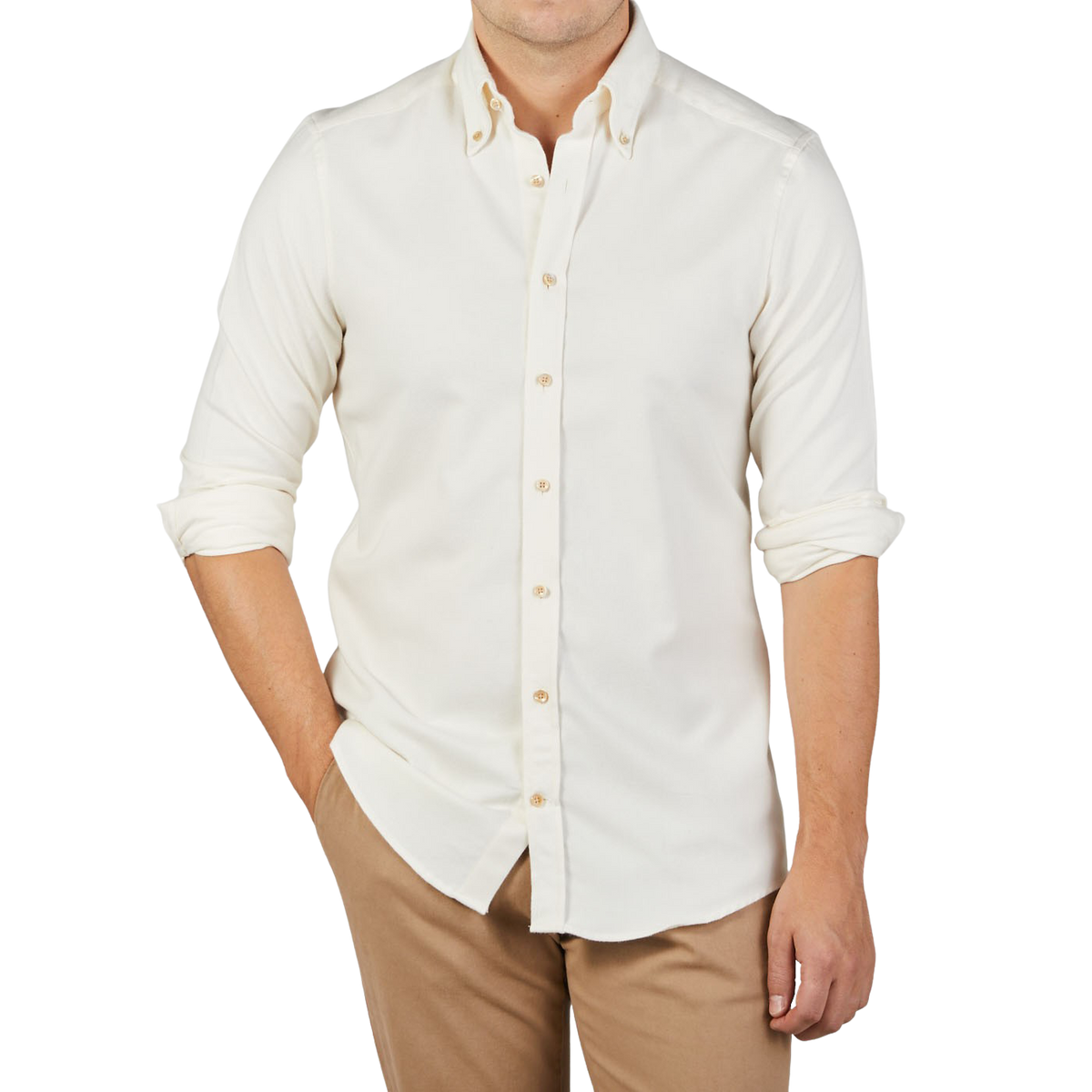 Stenströms   Cream Cotton Flannel Slimline BD Shirt – Baltzar