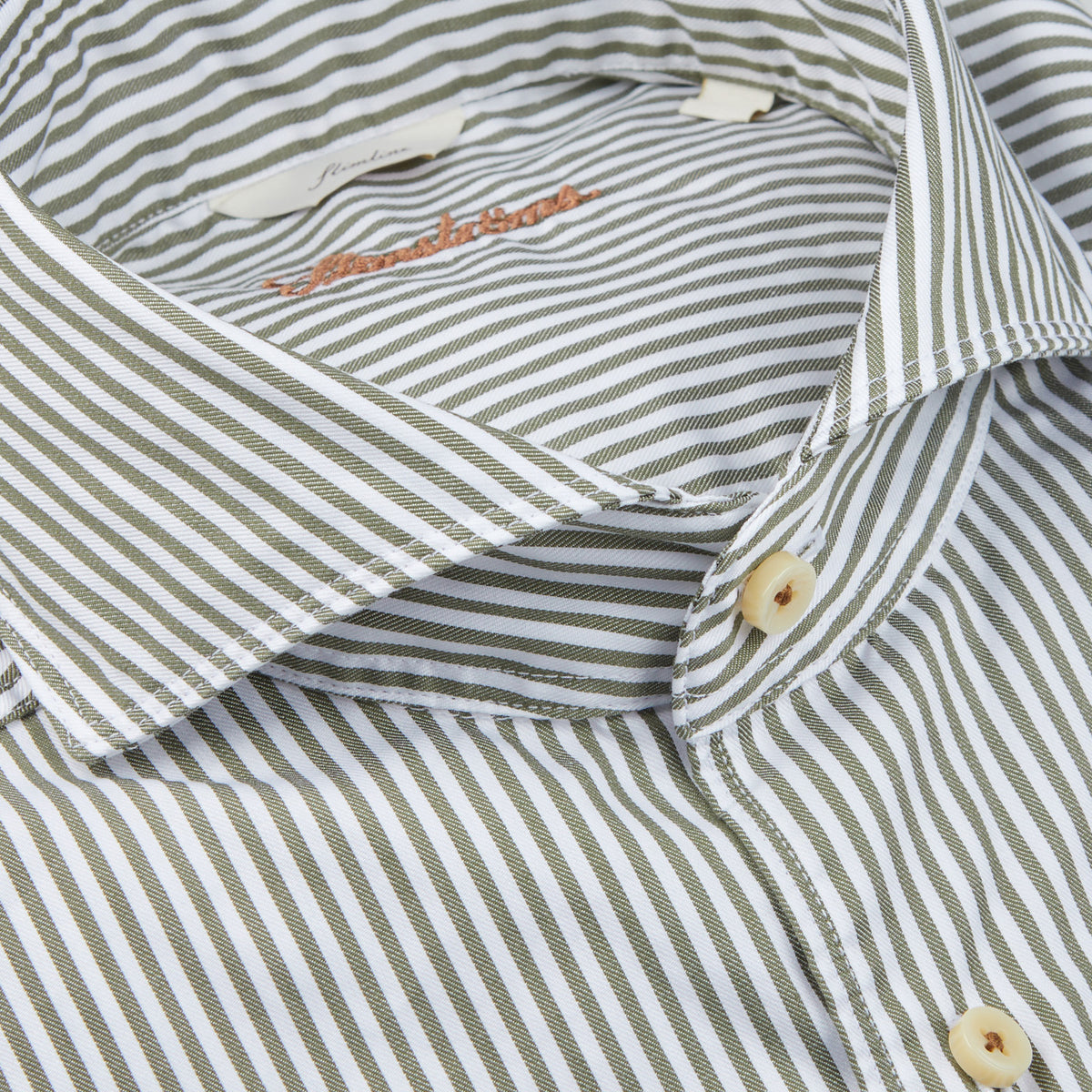 Stenströms  White Green Striped Cotton Slimline Shirt – Baltzar