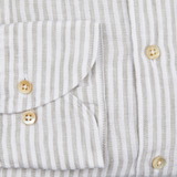 A Stenströms Light Grey Striped Linen Slimline Shirt with buttons.