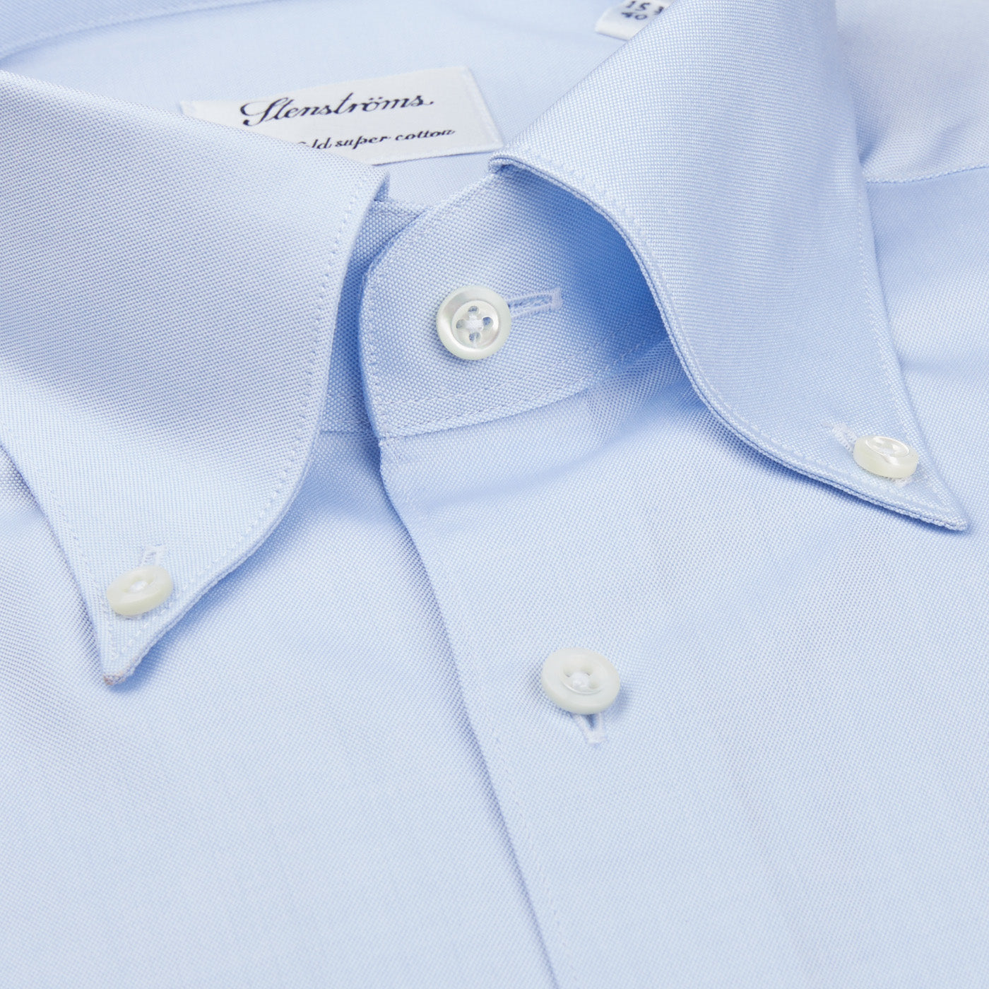 A close up of a Stenströms Light Blue Cotton Oxford BD Fitted Body Shirt.