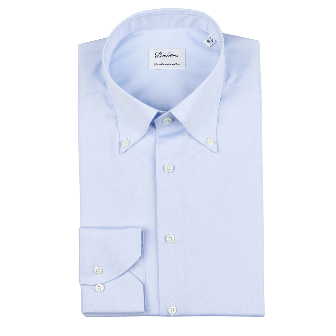 A Light Blue Cotton Oxford BD Fitted Body Stenströms Shirt with a button down collar.