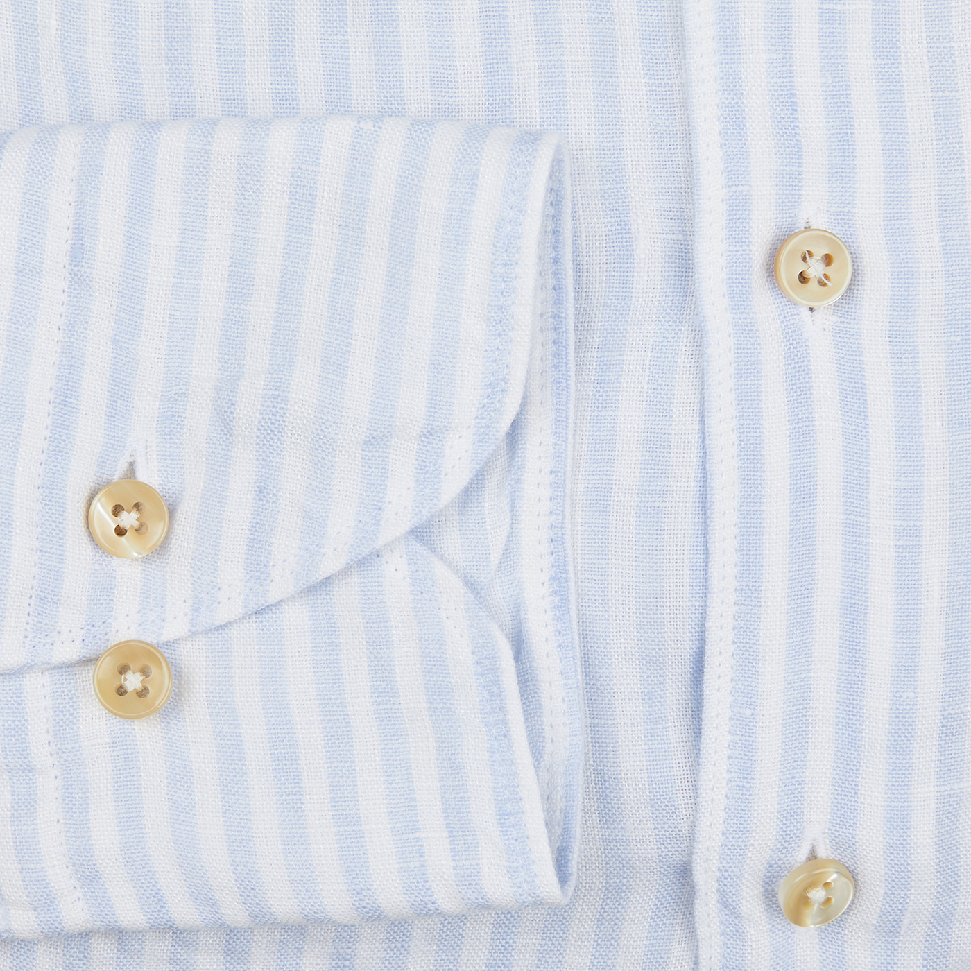 A close up of a Light Blue Striped Linen Slimline Shirt by Stenströms.