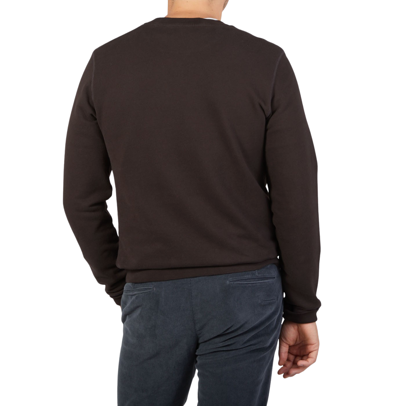 Sunspel Coffee Brown Cotton Loopback Sweater Back
