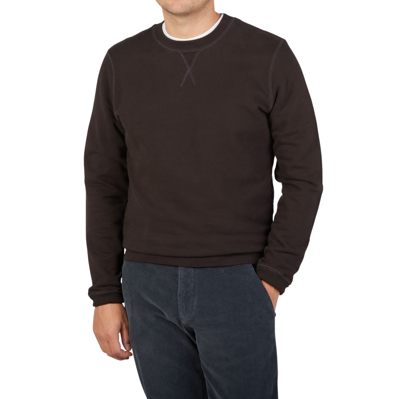 Sunspel Coffee Brown Cotton Loopback Sweater Front