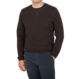 Sunspel Coffee Brown Cotton Loopback Sweater Front