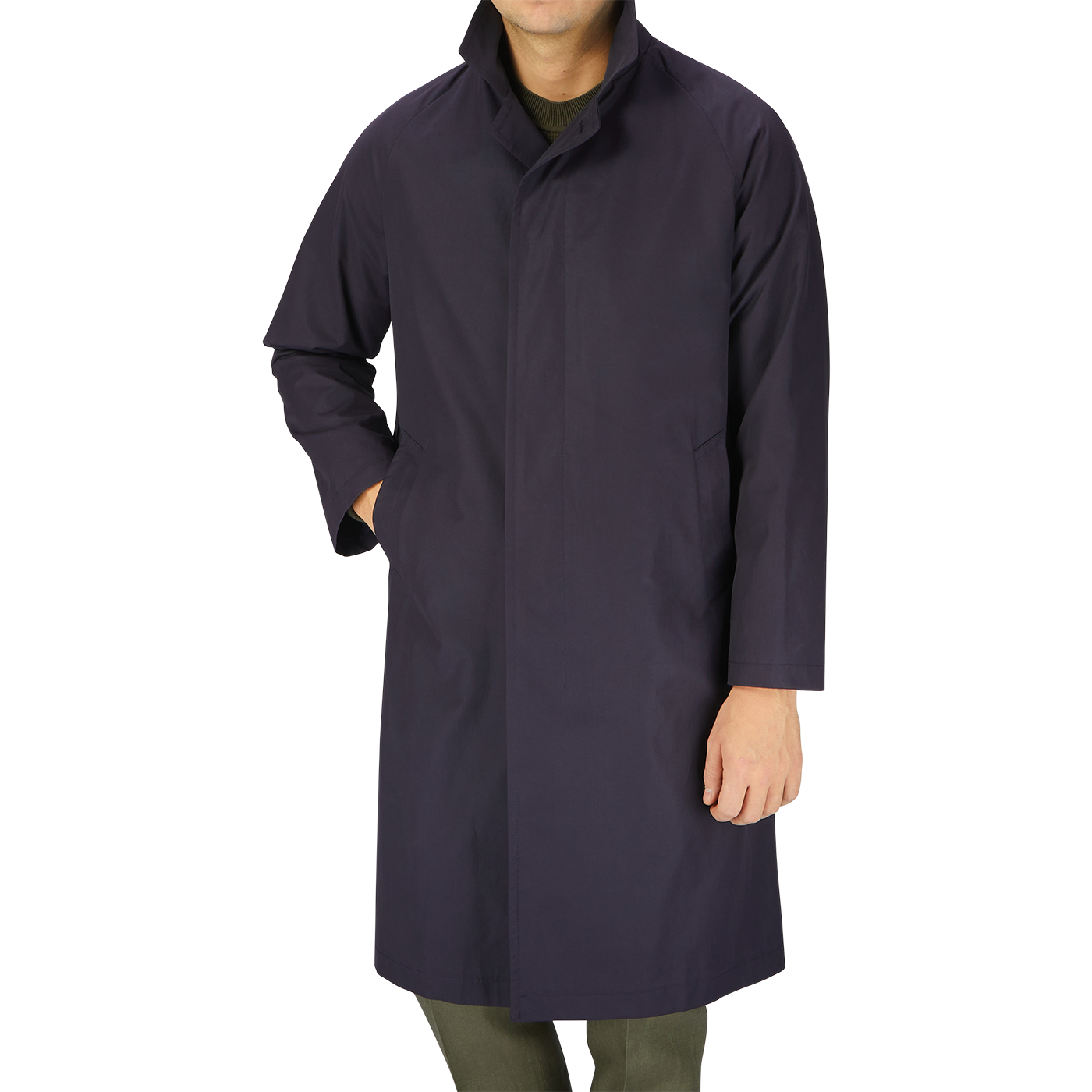 A man wearing a Tagliatore Navy Blue Cotton Nylon Trench Coat.