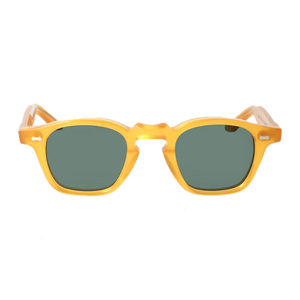 Yellow-framed sunglasses with Cord Eco Honey Green Lenses 44mm on a black background by The Bespoke Dudes.