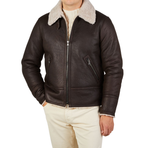 Werner Christ Dark Brown Leather Alim Flight Jacket Front