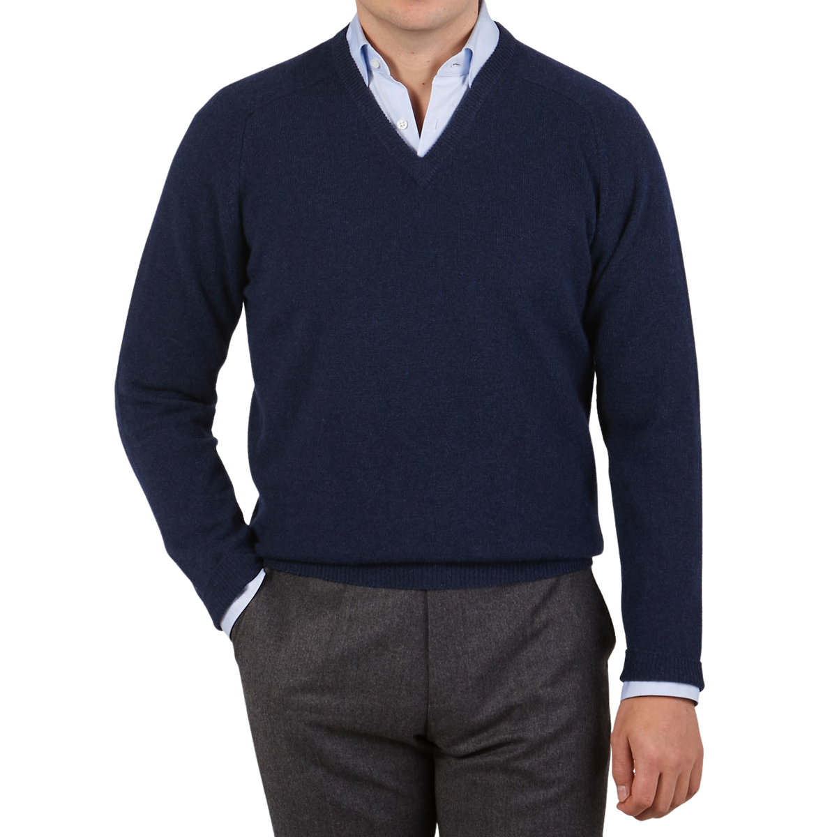 Alan Paine  Indigo Blue Lambswool V-Neck – Baltzar