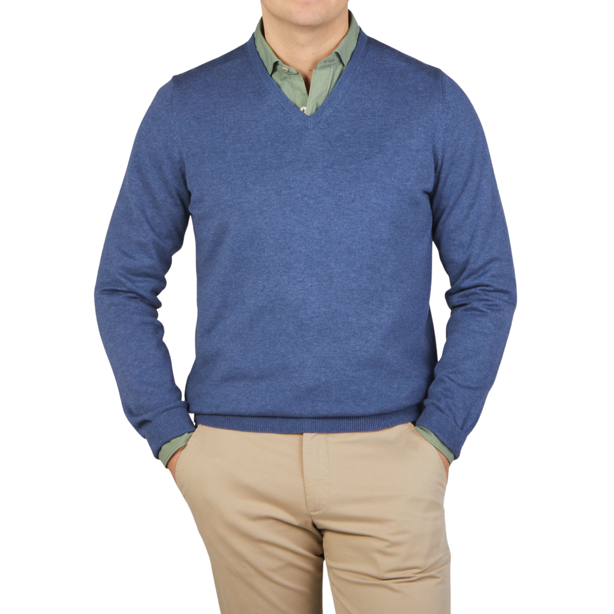 Alan Paine | Indigo Blue Luxury Cotton V-Neck Sweater – Baltzar