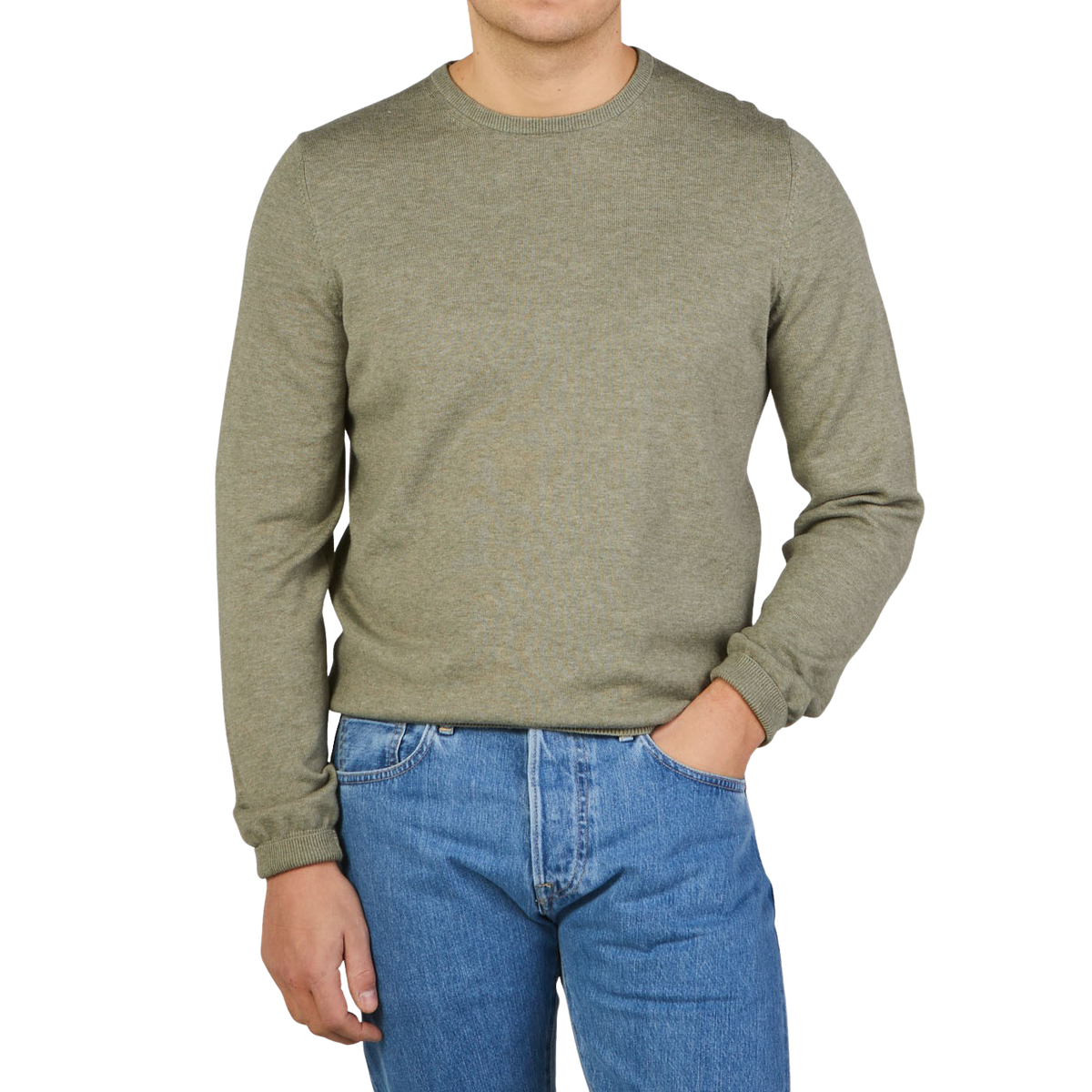 Alan Paine Light Green Luxury Cotton Crewneck Baltzar