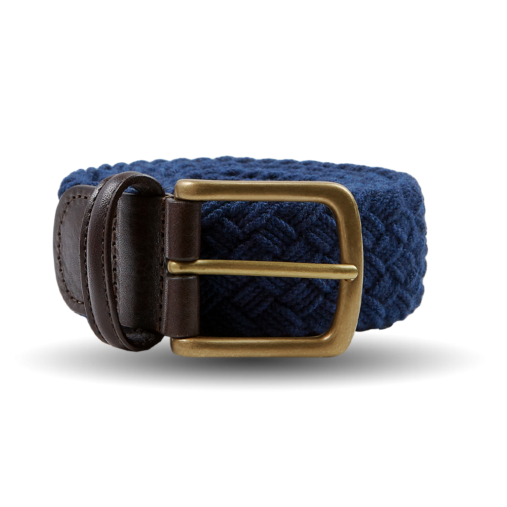 Navy and Red Stripe Webbing and Leather Belt with Brass Buckle – Drakes US