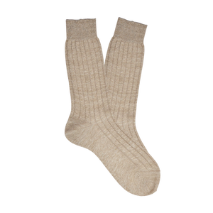 Bresciani Beige Melange Ribbed Linen Socks Feature