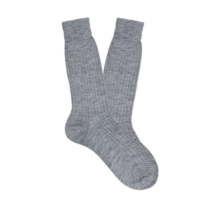 Bresciani Light Grey Ribbed Wool Nylon Socks Feature