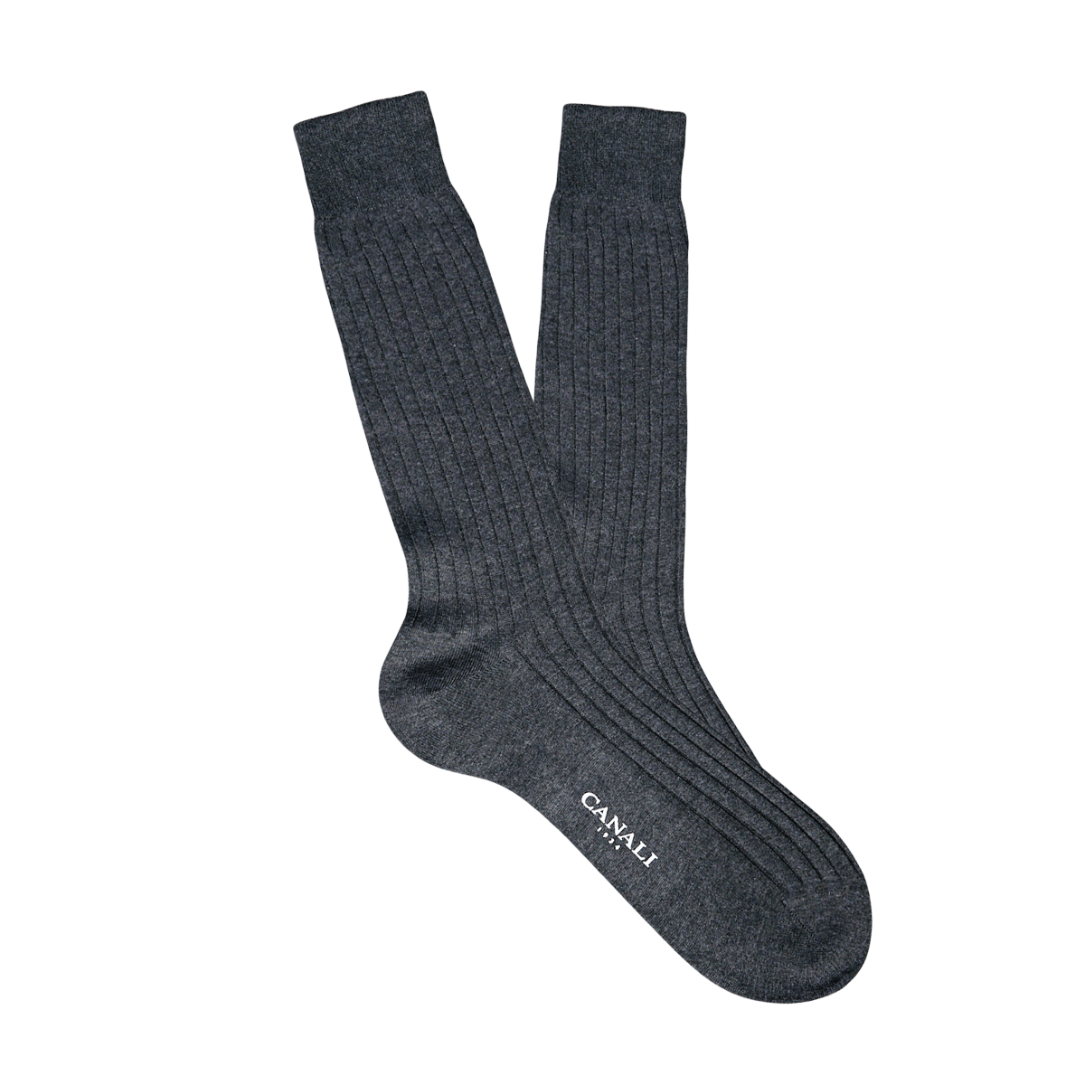 A pair of Canali Grey Ribbed Cotton Socks on a white background.
