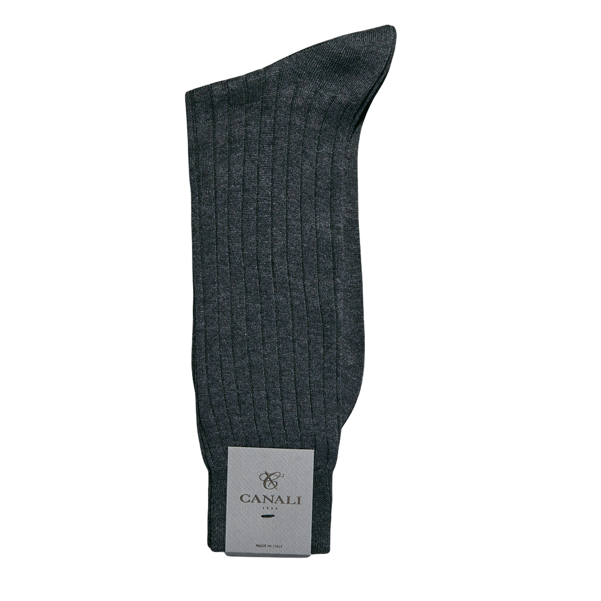 A Canali Grey Ribbed Cotton Sock made with Egyptian cotton for exceptional comfort.
