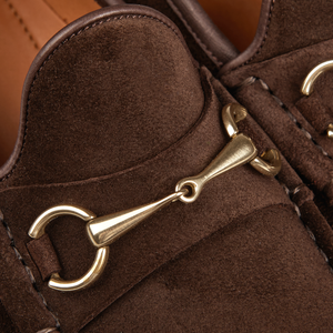 Carmina Chocolate Suede Leather Xim Horsebit Loafers Detial