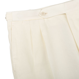 De Petrillo Cream White Linen Twill Modello B Trousers Edge