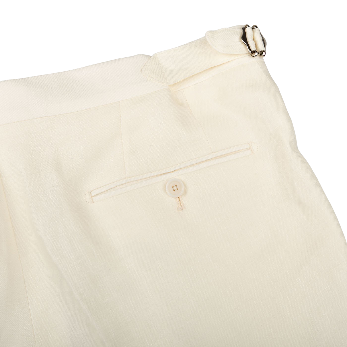 De Petrillo Cream White Linen Twill Modello B Trousers Pocket